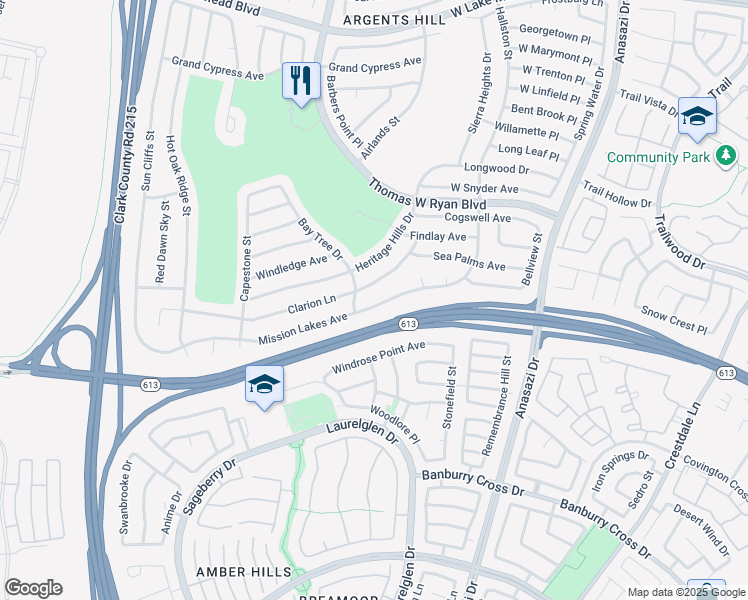 map of restaurants, bars, coffee shops, grocery stores, and more near 10628 Mission Lakes Avenue in Las Vegas
