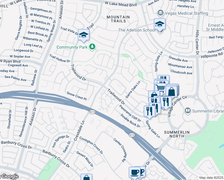map of restaurants, bars, coffee shops, grocery stores, and more near 9837 Lenox Crest Place in Las Vegas