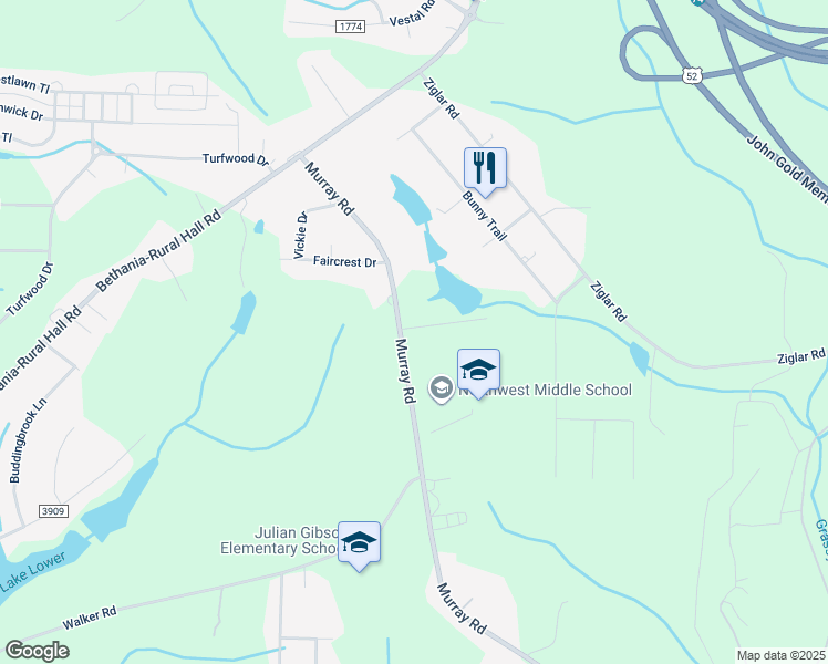 map of restaurants, bars, coffee shops, grocery stores, and more near 1380 Harpwell Drive Northwest in Winston-Salem