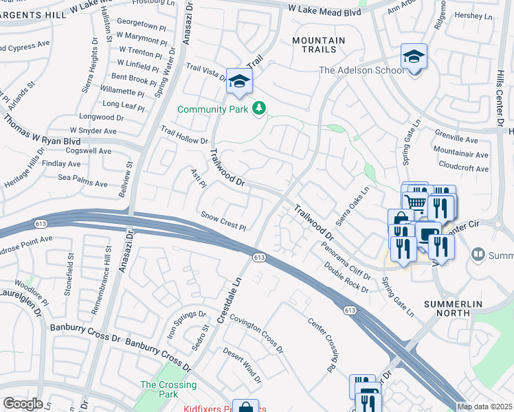 map of restaurants, bars, coffee shops, grocery stores, and more near 1841 Spring Summit Lane in Las Vegas
