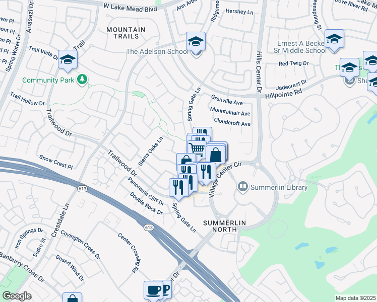 map of restaurants, bars, coffee shops, grocery stores, and more near 1932 Park Shadows Lane in Las Vegas