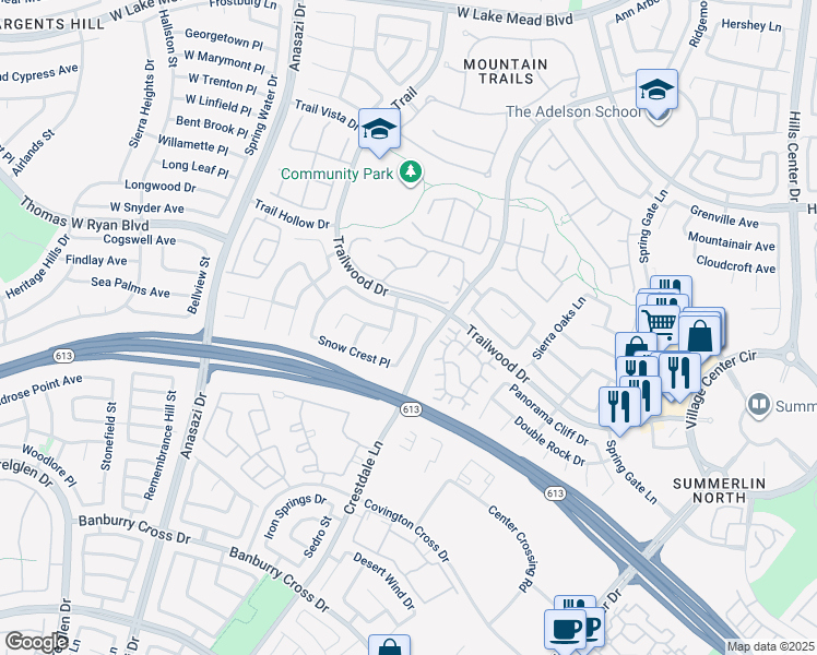map of restaurants, bars, coffee shops, grocery stores, and more near 1841 Spring Summit Lane in Las Vegas