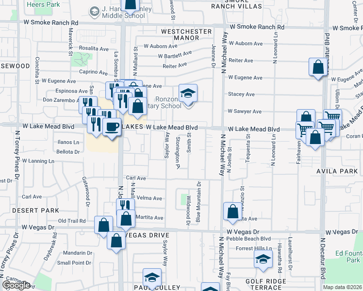 map of restaurants, bars, coffee shops, grocery stores, and more near 1912 Stonington Place in Las Vegas