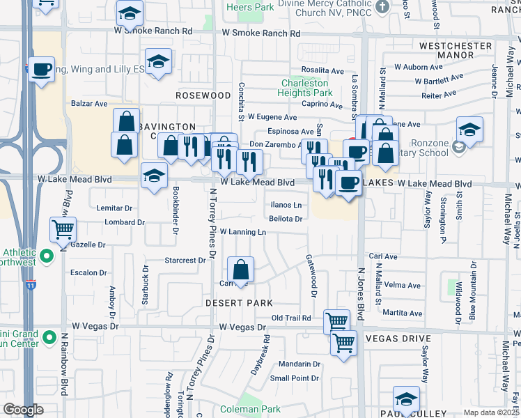map of restaurants, bars, coffee shops, grocery stores, and more near 1924 Lirio Way in Las Vegas