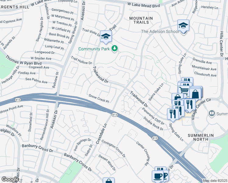 map of restaurants, bars, coffee shops, grocery stores, and more near 10020 Pinnacle View Place in Las Vegas