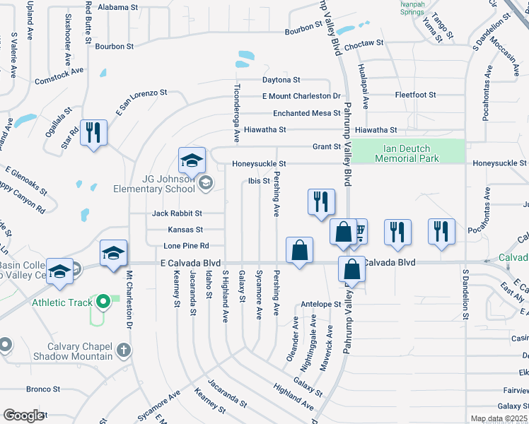 map of restaurants, bars, coffee shops, grocery stores, and more near 1670 Pershing Avenue in Pahrump