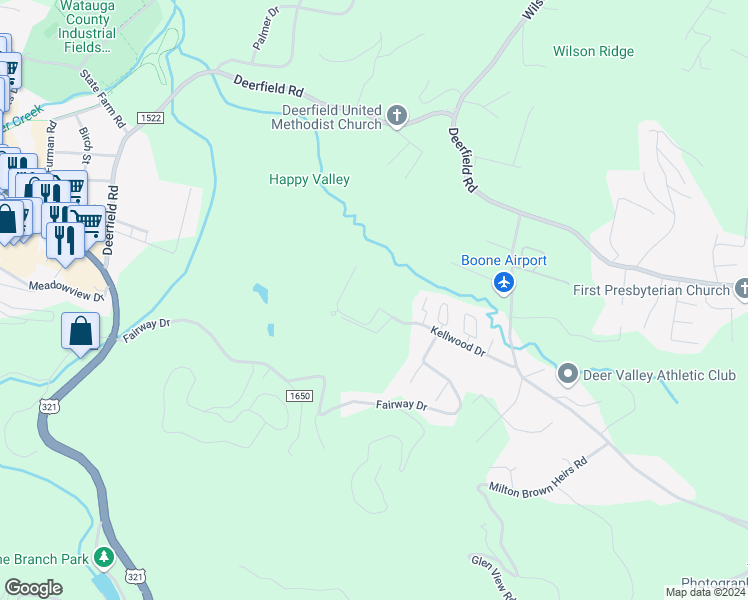 map of restaurants, bars, coffee shops, grocery stores, and more near 148 Village Drive in Boone