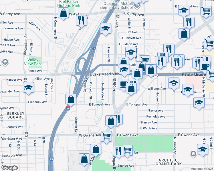 map of restaurants, bars, coffee shops, grocery stores, and more near in North Las Vegas
