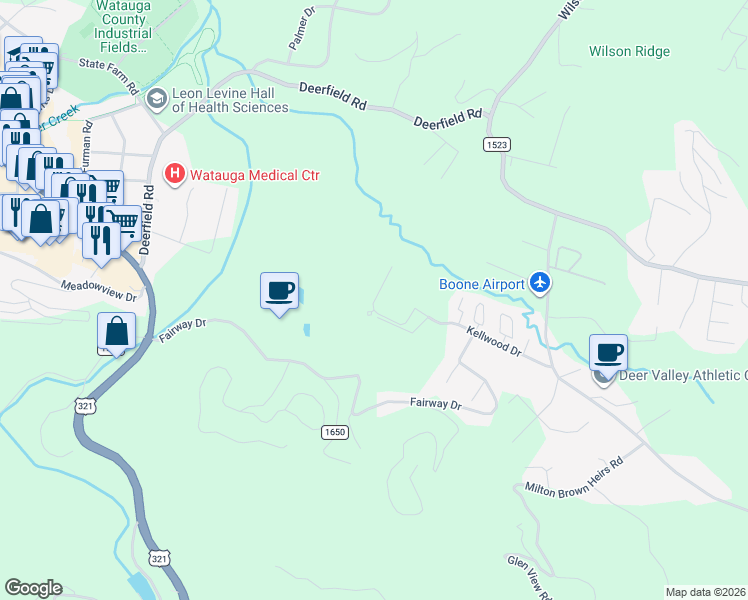 map of restaurants, bars, coffee shops, grocery stores, and more near 256 Chase Hill Drive in Boone