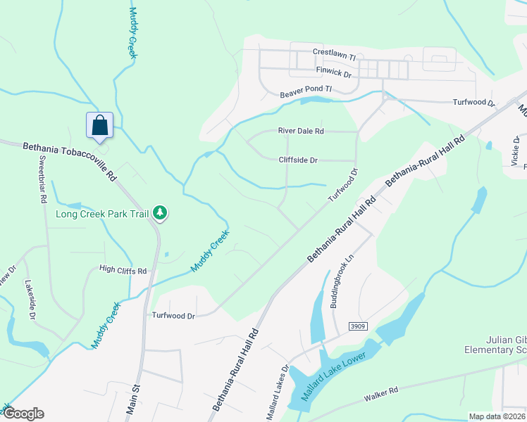map of restaurants, bars, coffee shops, grocery stores, and more near 1919 Bramblewood Trail in Pfafftown