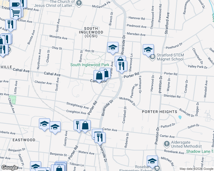 map of restaurants, bars, coffee shops, grocery stores, and more near 201 Porter Village Circle in Nashville