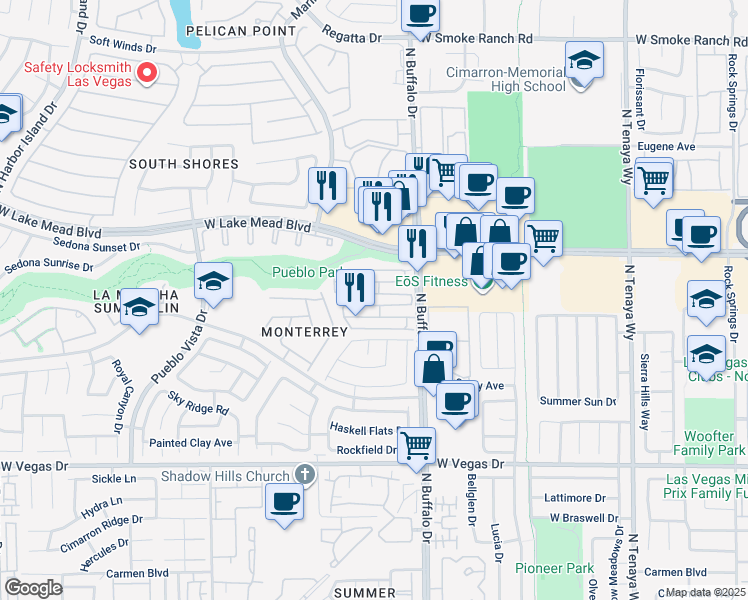 map of restaurants, bars, coffee shops, grocery stores, and more near 7701 Allerton Avenue in Las Vegas