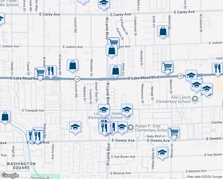map of restaurants, bars, coffee shops, grocery stores, and more near 4321 Stockbridge Street in Las Vegas