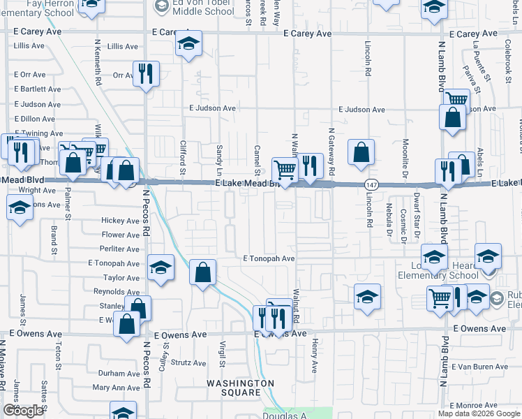 map of restaurants, bars, coffee shops, grocery stores, and more near 1943 Quintearo Street in Las Vegas