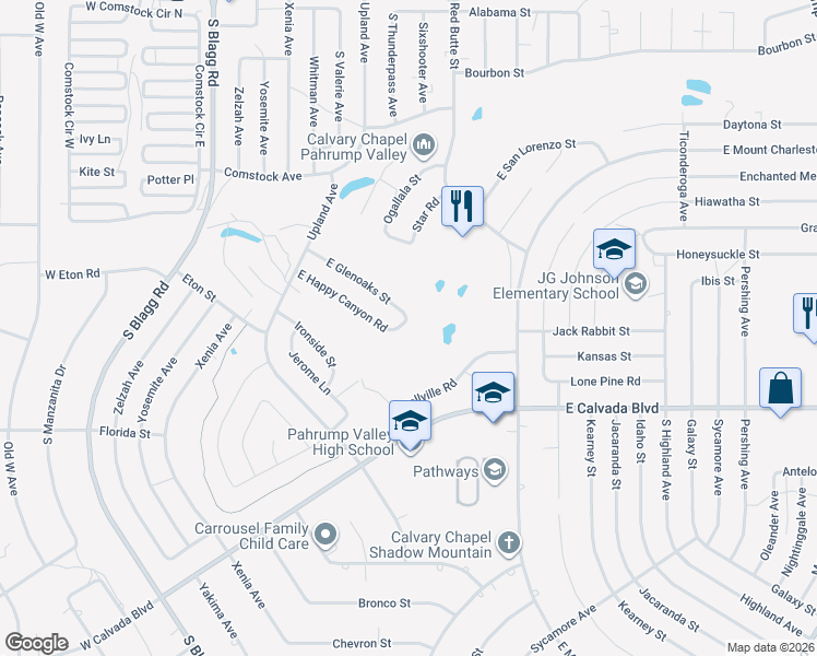 map of restaurants, bars, coffee shops, grocery stores, and more near 371 East Glenoaks Street in Pahrump