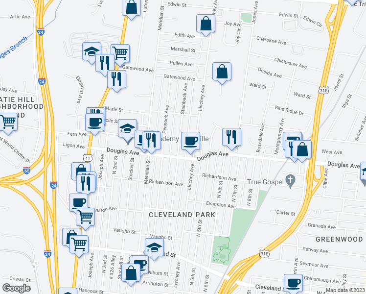 map of restaurants, bars, coffee shops, grocery stores, and more near 1309 Stainback Avenue in Nashville