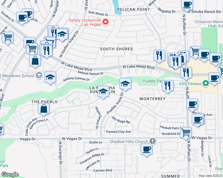 map of restaurants, bars, coffee shops, grocery stores, and more near 1901 Booker Court in Las Vegas