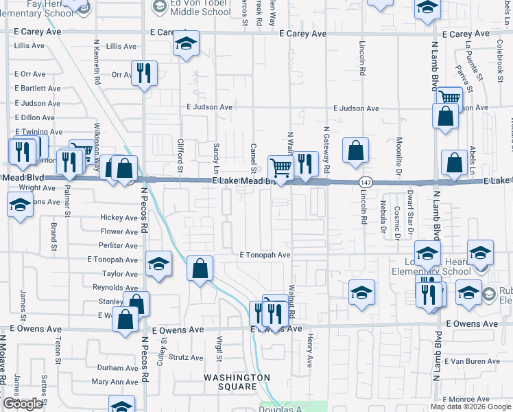map of restaurants, bars, coffee shops, grocery stores, and more near 1943 Quintearo Street in Las Vegas