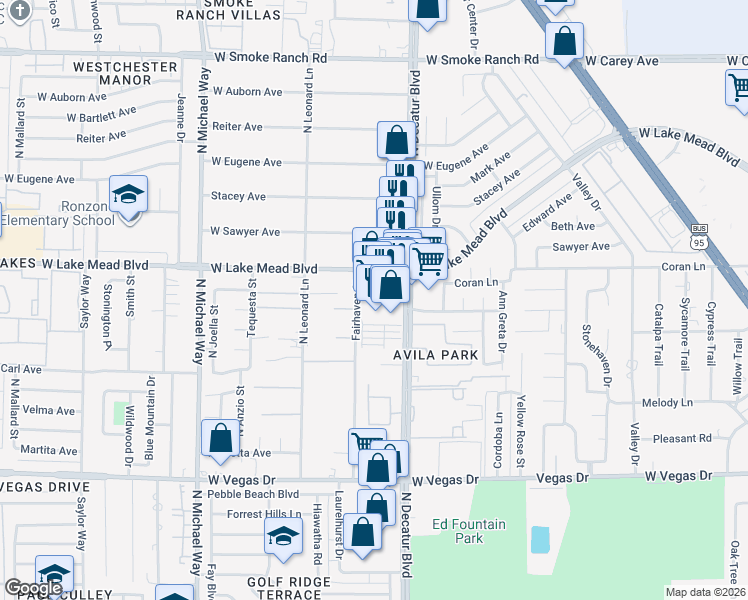 map of restaurants, bars, coffee shops, grocery stores, and more near 1941 North Decatur Boulevard in Las Vegas