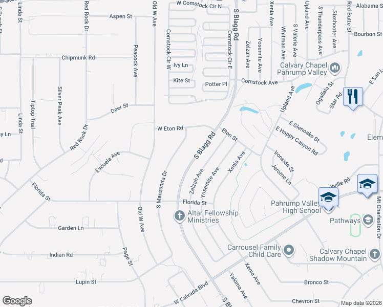 map of restaurants, bars, coffee shops, grocery stores, and more near 1700 South Blagg Road in Pahrump
