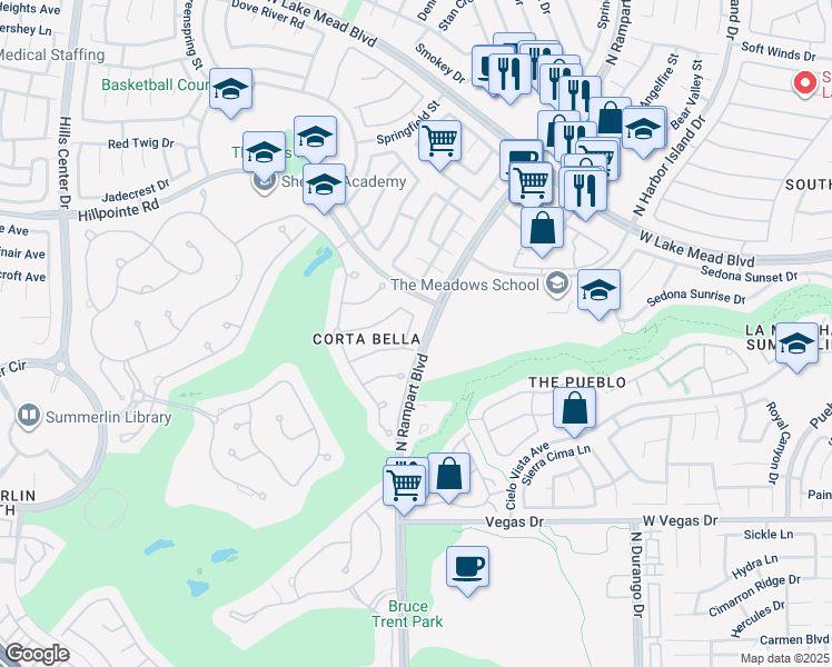 map of restaurants, bars, coffee shops, grocery stores, and more near 1824 Dolce Drive in Las Vegas