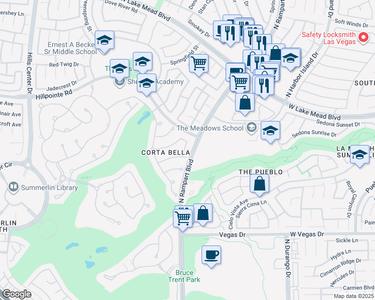 map of restaurants, bars, coffee shops, grocery stores, and more near 1824 Dolce Drive in Las Vegas
