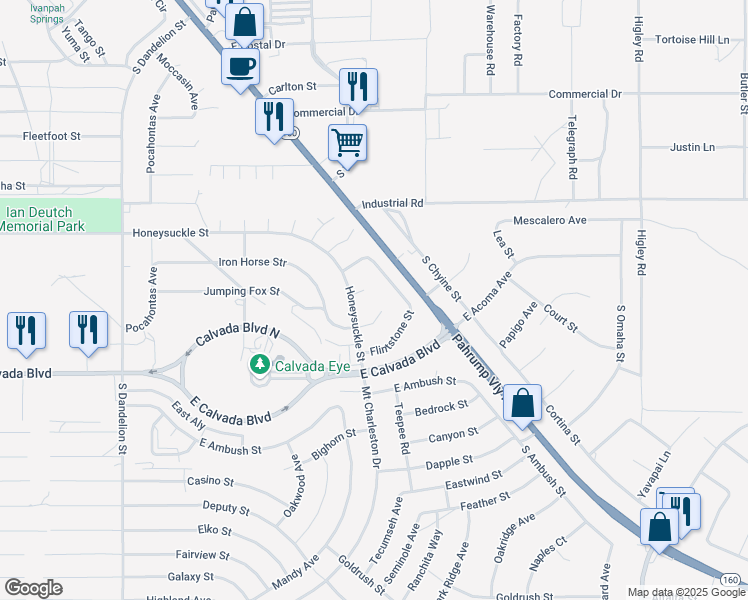 map of restaurants, bars, coffee shops, grocery stores, and more near 2400 East Jumping Fox Street in Pahrump