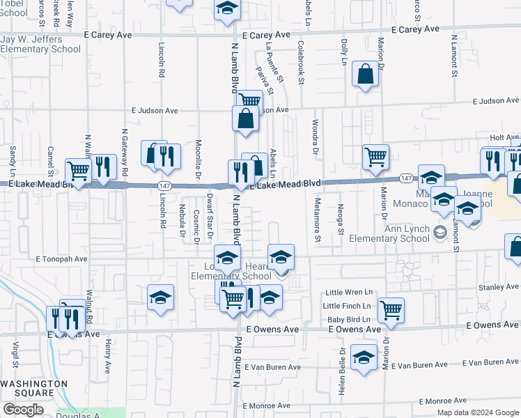 map of restaurants, bars, coffee shops, grocery stores, and more near 4368 Holden Street in Las Vegas