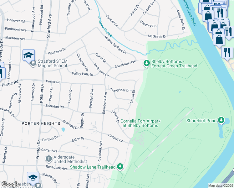 map of restaurants, bars, coffee shops, grocery stores, and more near 2701 Mailan Drive in Nashville