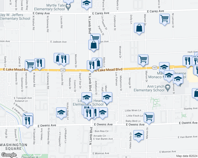 map of restaurants, bars, coffee shops, grocery stores, and more near 4368 Holden Street in Las Vegas