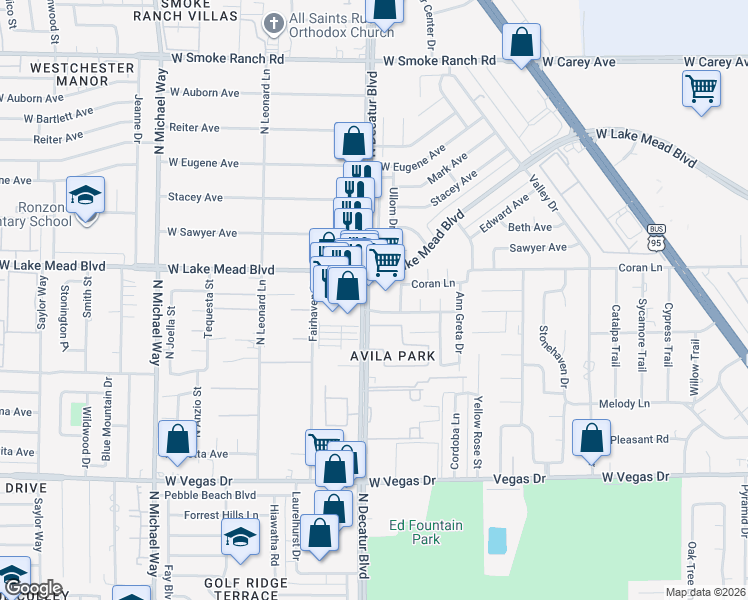 map of restaurants, bars, coffee shops, grocery stores, and more near 1934 North Decatur Boulevard in Las Vegas