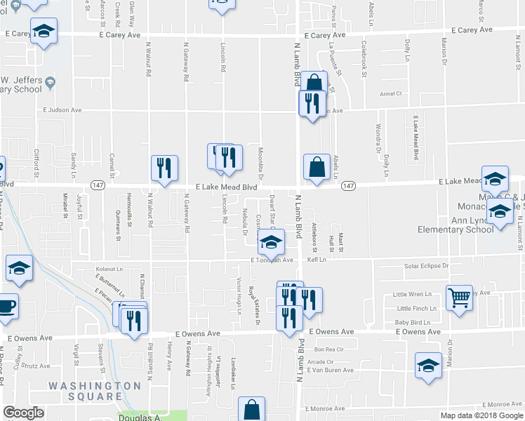 map of restaurants, bars, coffee shops, grocery stores, and more near 1982 Nebula Drive in Las Vegas
