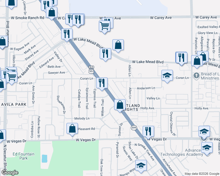 map of restaurants, bars, coffee shops, grocery stores, and more near 1944-1976 North Rancho Drive in Las Vegas