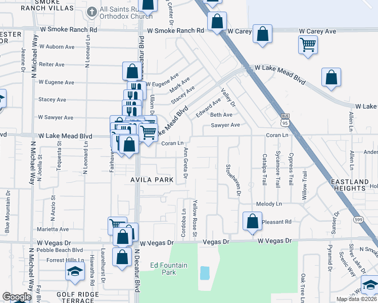 map of restaurants, bars, coffee shops, grocery stores, and more near 1941 Ann Greta Drive in Las Vegas