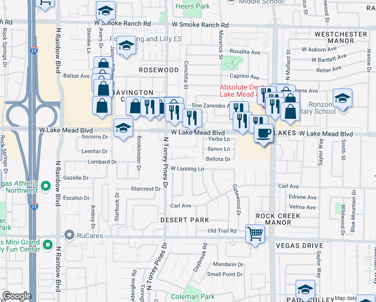 map of restaurants, bars, coffee shops, grocery stores, and more near 6340 Blue Twilight Court in Las Vegas
