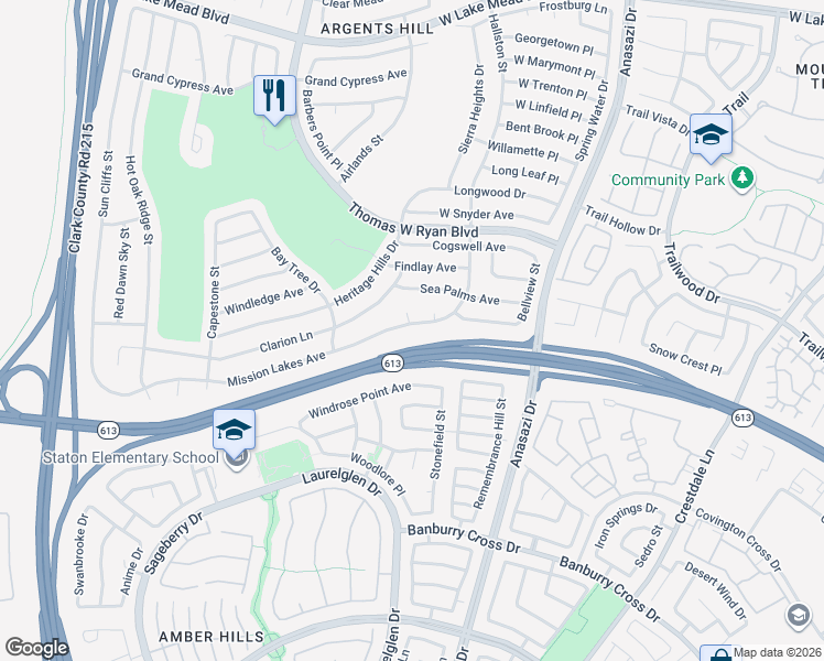 map of restaurants, bars, coffee shops, grocery stores, and more near 1905 Green Wave Court in Las Vegas