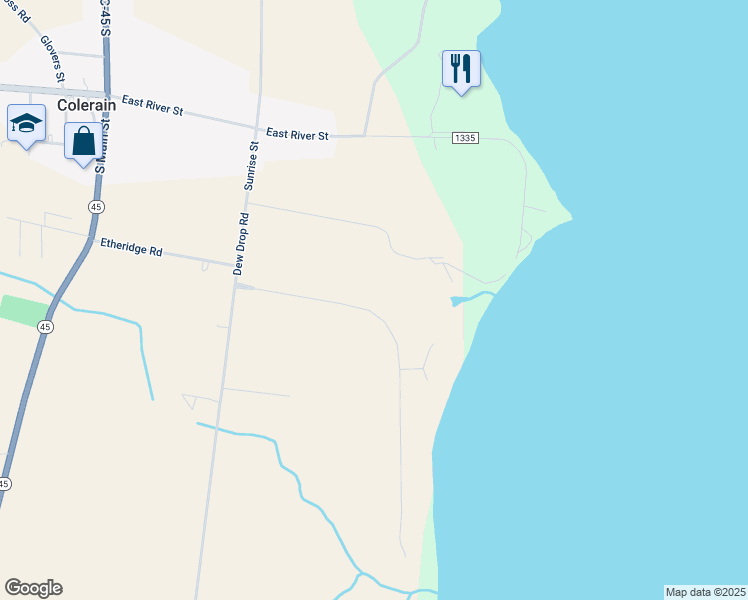 map of restaurants, bars, coffee shops, grocery stores, and more near 131 Chowan Shores Drive in Colerain