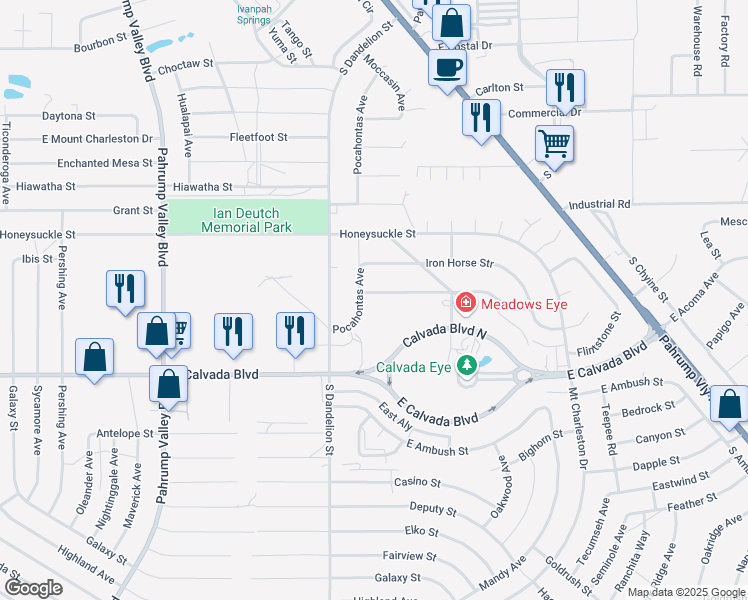 map of restaurants, bars, coffee shops, grocery stores, and more near 1881 East Jumping Fox Street in Pahrump