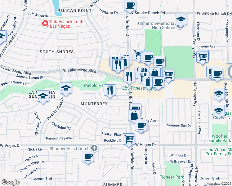 map of restaurants, bars, coffee shops, grocery stores, and more near 7701 Allerton Avenue in Las Vegas