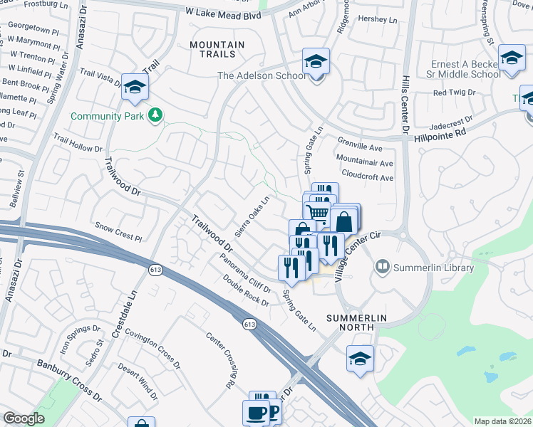 map of restaurants, bars, coffee shops, grocery stores, and more near 9817 Park Brook Avenue in Las Vegas