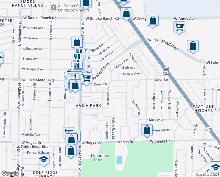 map of restaurants, bars, coffee shops, grocery stores, and more near 1941 Ann Greta Drive in Las Vegas