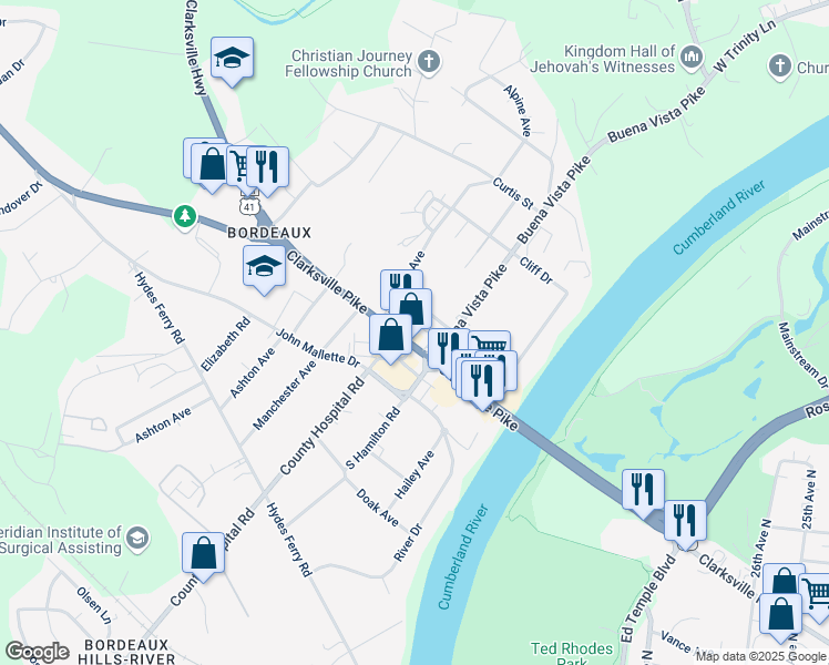 map of restaurants, bars, coffee shops, grocery stores, and more near 3209 Resha Lane in Nashville