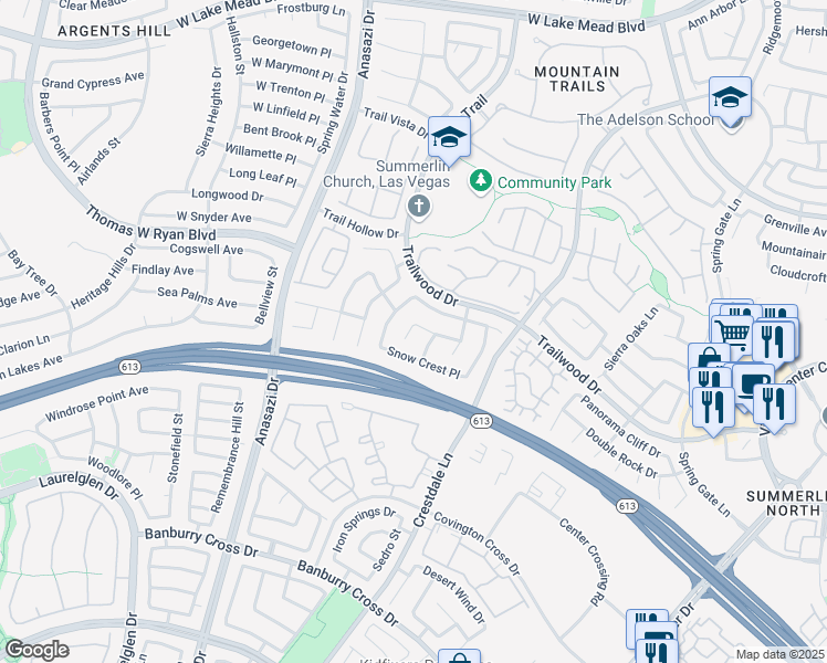 map of restaurants, bars, coffee shops, grocery stores, and more near 10137 Crest Brook Place in Las Vegas