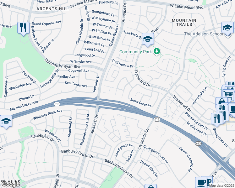 map of restaurants, bars, coffee shops, grocery stores, and more near 1916 Verbania Drive in Las Vegas