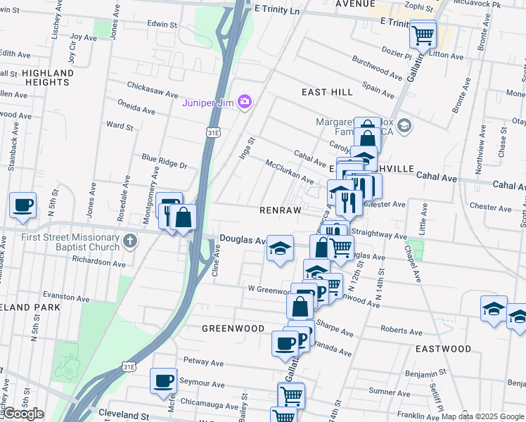 map of restaurants, bars, coffee shops, grocery stores, and more near 911 Strouse Avenue in Nashville