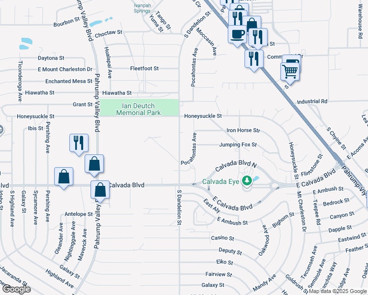 map of restaurants, bars, coffee shops, grocery stores, and more near 1681 South Dandelion Street in Pahrump