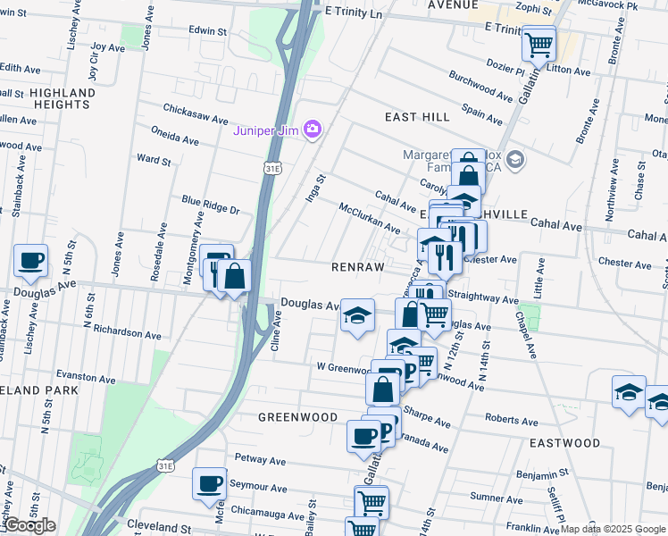 map of restaurants, bars, coffee shops, grocery stores, and more near 911 Strouse Avenue in Nashville