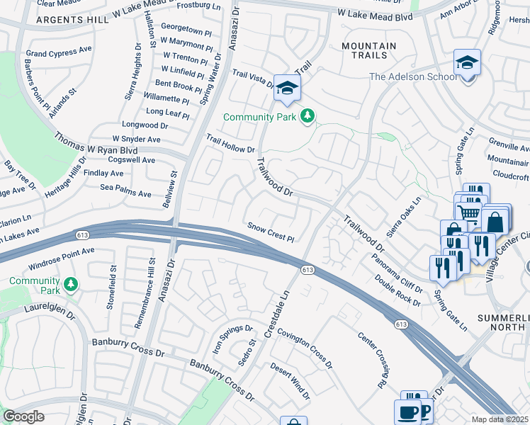 map of restaurants, bars, coffee shops, grocery stores, and more near 10137 Crest Brook Place in Las Vegas