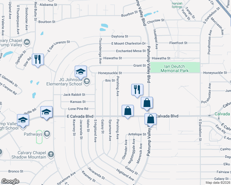 map of restaurants, bars, coffee shops, grocery stores, and more near 1670 Pershing Avenue in Pahrump