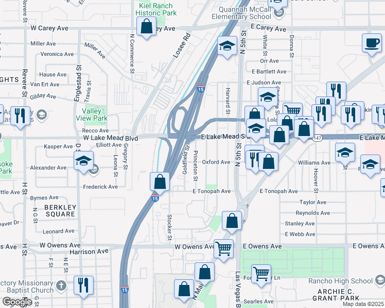 map of restaurants, bars, coffee shops, grocery stores, and more near 1911 Princeton Street in North Las Vegas